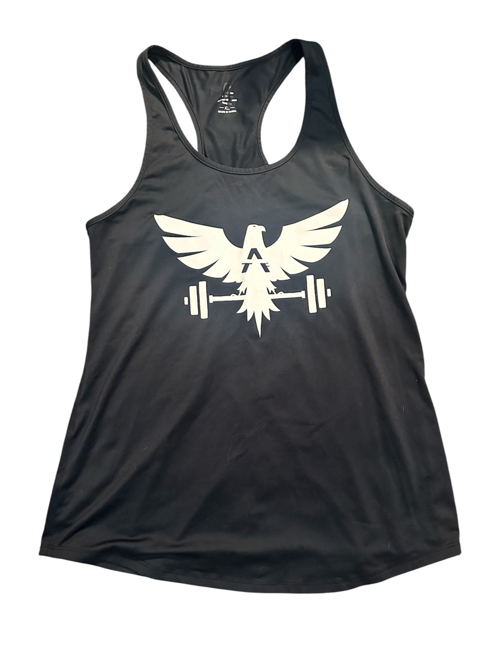 Born Primitive Black Racerback Tank with White Eagle Barbell Graphic